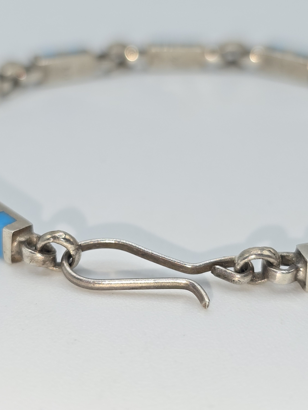 VTG Sterling Silver Turquoise Inlay Link Bracelet 7.5" Southwestern Zuni Style - Picture 5 of 10